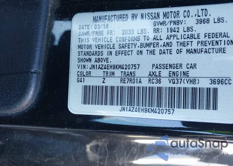 2019 Nissan 370Z Nismo z USA, uszkodzony, nr VIN JN1AZ4EH9KM420757